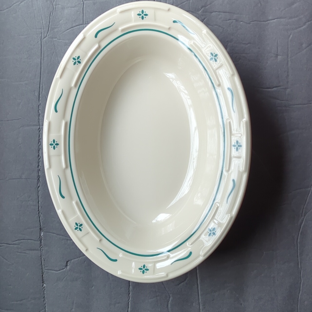 Longaberger Ivory & Green Woven Traditions Oval Serving Dish